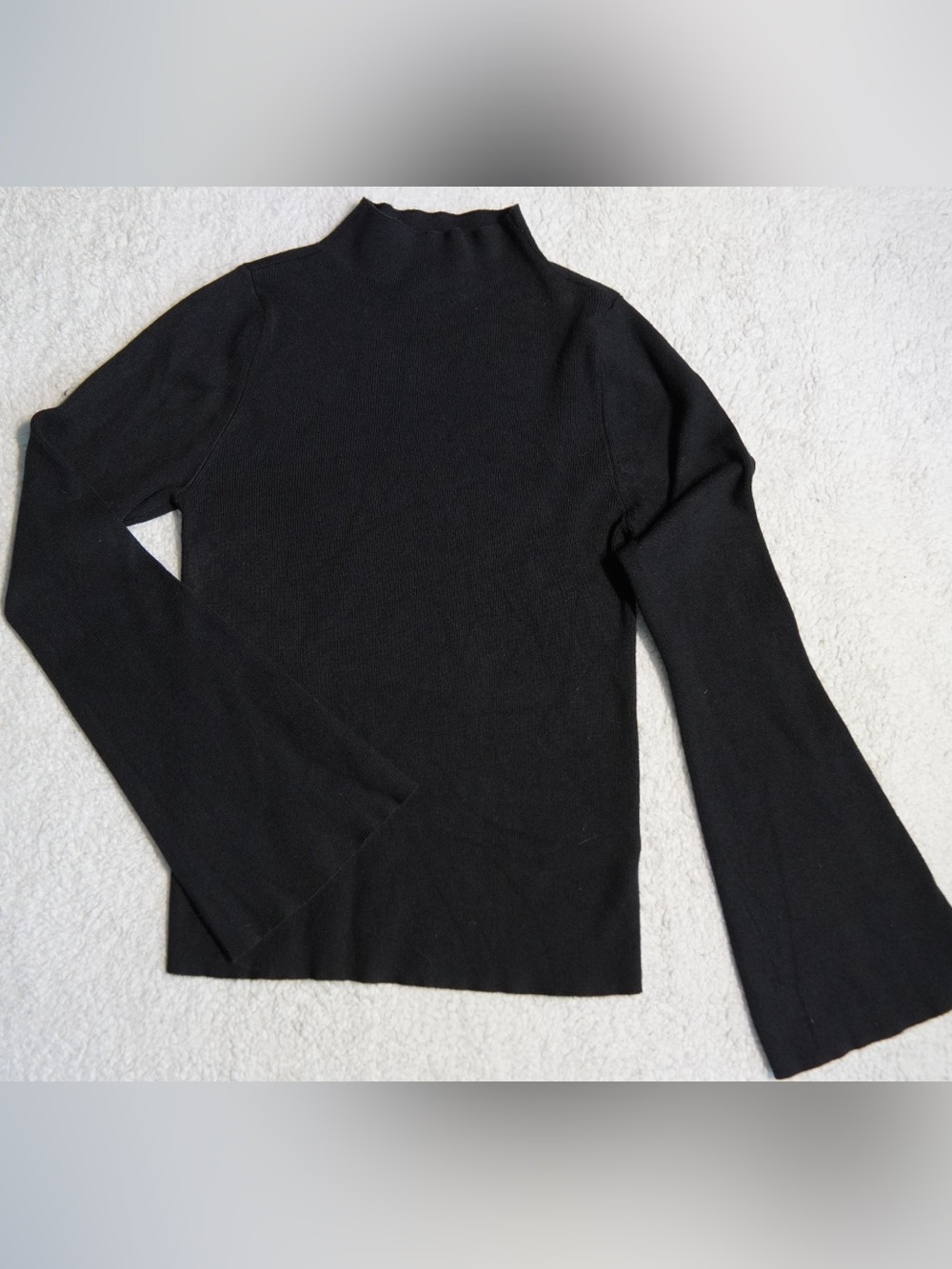 Maeve by Anthropologie Black Mock Neck Ribbed Sweater Bell Sleeve Size S